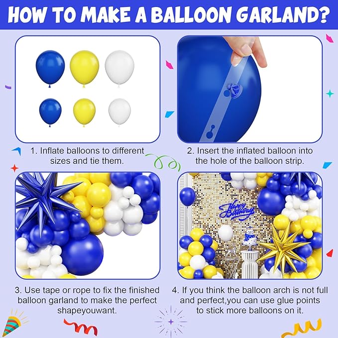 Blue Yellow Balloon Arch Kit, Royal Blue and Yellow White Balloons Garland Kit with 4D Foil Star Balloons, yellow blue Balloon for Baby Shower Anniversary Birthday Wedding Graduation Party Decoration