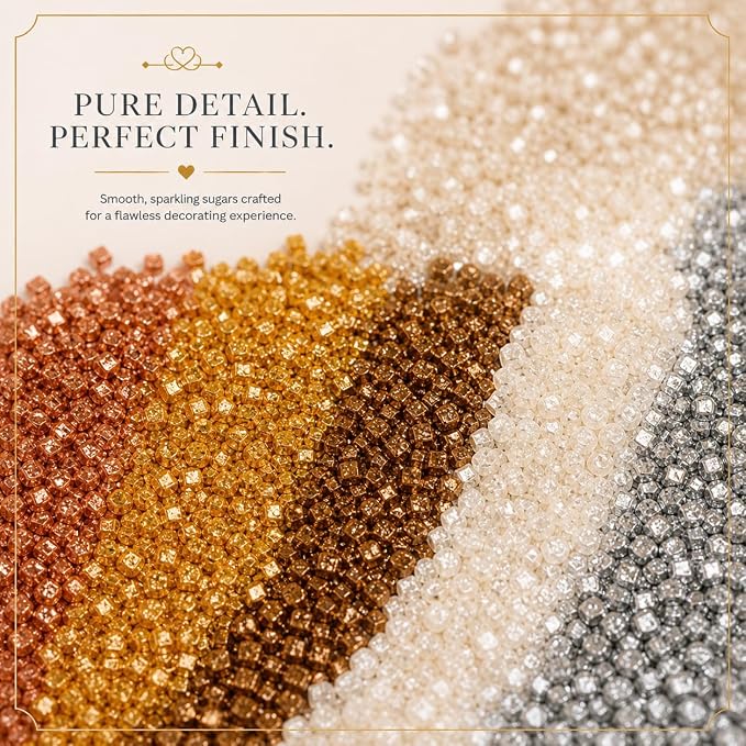 Confect Sparkling Sugar for Baking & Cake Decoration Sugar Assorted pack of 5 Metallic Mania Sparkling Sprinkles Mix Bronze, Gold, Copper Pearl & Sliver | Vegan, Gluten-Free, Soy-Free, Dairy-Free, Palm Oil-Free- 5 oz