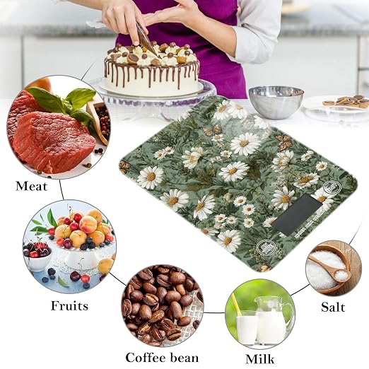 Food Scale Kitchen Scale Food Weight Scales Digital Weight Grams and Ounces Small Electronic Food Scale for Baking Cooking Summer Daisy Butterfly Green