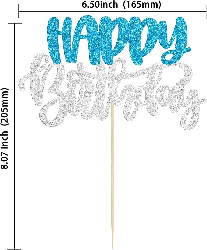 Gyufise 1Pcs Happy Birthday Cake Topper Glitter Happy Birthday Cake Pick for Winter Wonderland Wedding Anniversary Theme Party Cake Decorations Supplies Blue Silver