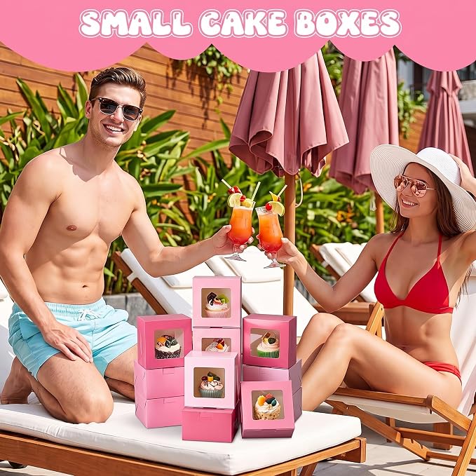 Crtiin 48 Pack Pink Cookie Boxes with Window Small Bakery Treat Boxes for Pastry Donuts Macaroon Cupcakes Aromatherapy Perfume Wedding Bridal Shower Birthday Tea Party Baby Shower Favors