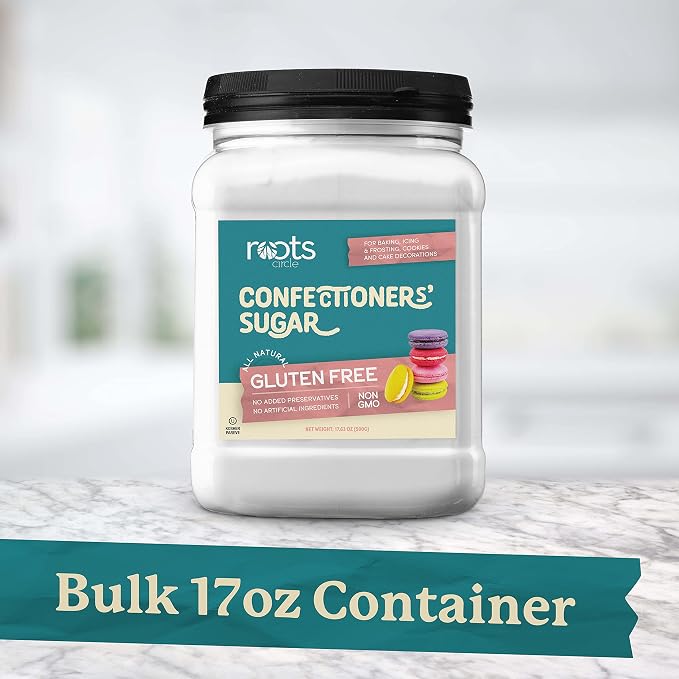 Roots Circle Confectioners Sugar | Non GMO & Gluten-Free Powdered Sugar | Vegan & Kosher for Passover | Great for Glazes, Fudge, Icing and Dusting | 1 Pack - 17oz