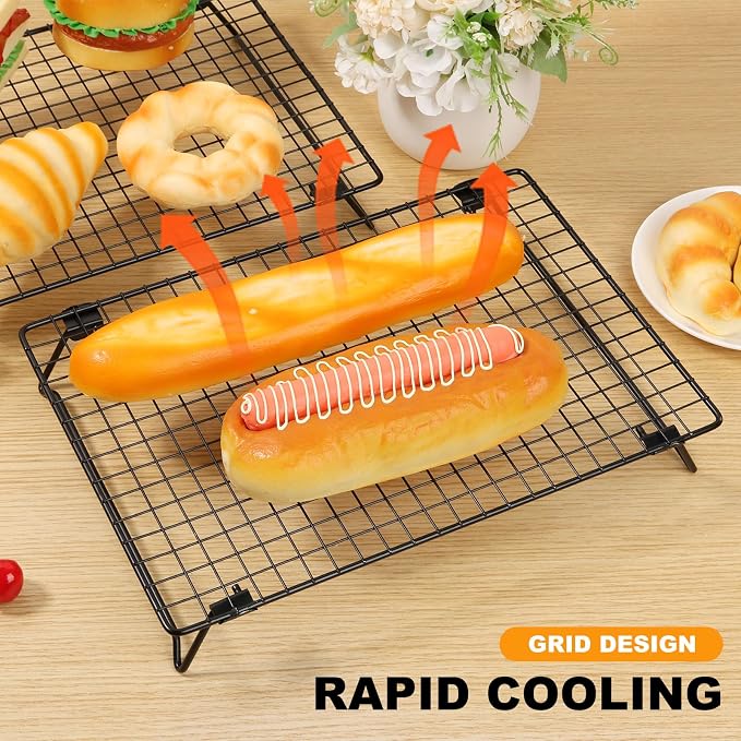 2 Pcs Cooling Rack with Collapsible Legs,Carbon Steel Baking Cooling Rack,13.4x9.4inch Stackable Cake Cooling Rack,Nonstick Cookie Cooling Rack for Baked Goods Baking Cooking Cooling Roasting