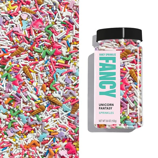 Fancy Sprinkles Unicorn Fantasy Sprinkles | Pink, Purple & White Jimmies with Gold Unicorn Horns | Cake, Cupcake & Cookie Decorating | Girls Birthday & Party | 1 Pack (0.5c)