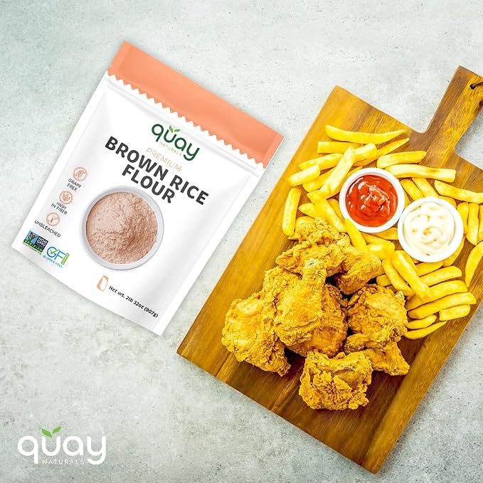 Quay Naturals Organic Brown Rice Flour Finely Milled 2 lb – Gluten Free, Non‑GMO, Whole Grain, Vegan Baking Flour, Stone Ground All Purpose Flour