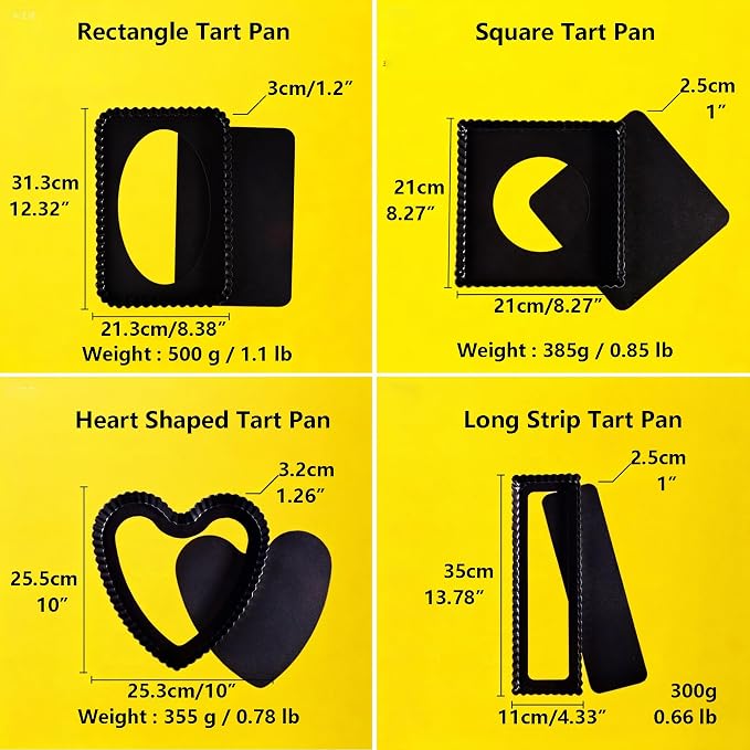 Special Shapes Fruit Tart Pan with Removable Loose Bottom Non-stick Carbon Steel (12 inch Rectangle)