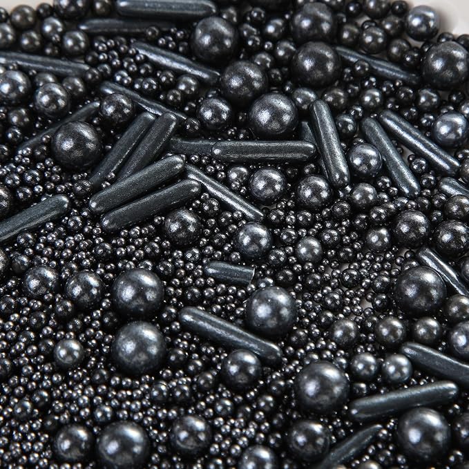 Weraru Edible Black Pearl Sugar Sprinkles Candy Mixing Size Baking Edible Cake Decorations Cupcake Toppers Cookie Decorating Celebrations Wedding Shower Party Chirstmas Supplies 120g/ 4.2oz