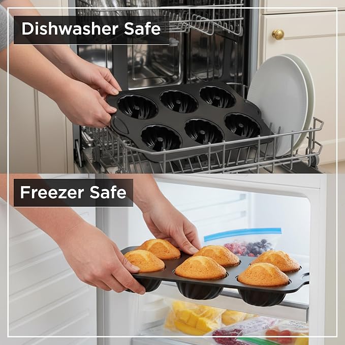 Wrenbury Swirl Buntz Pan for Baking Mini Non-Stick - 6 Cup Fluted Cake Tin | for Small Cakes - PFOA Free and Dishwasher Safe - 3.75” Cup Width