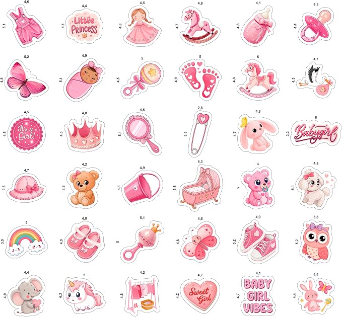 100Pcs Baby Girl Stickers for Shower, Scrapbooking - Newborn Stickers - Baby Girl Shower Party Supplies & Decoration, Gifts