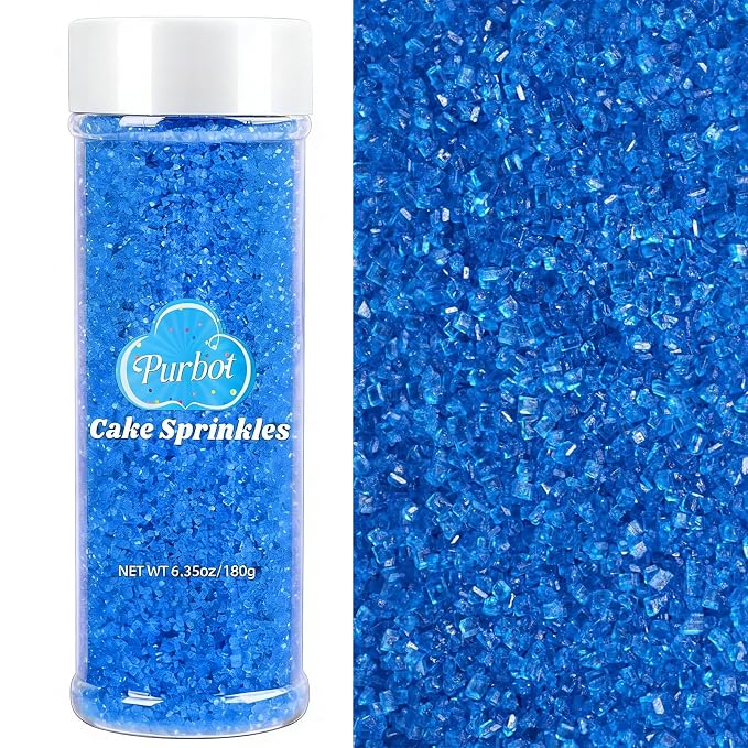 Blue Sprinkles Sanding Sugar for Baking, 6.35oz/180g Edible Sparkling Sugar Crystals, Decorating Sugar Sprinkles for Cakes Cupcakes Cookies Ice Cream