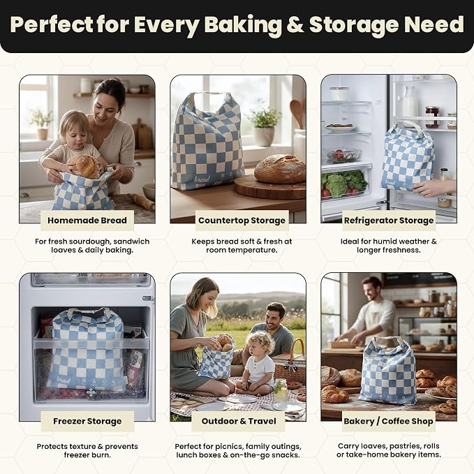 3-Pack Premium Reusable Beeswax Bread Bags (XL, M, S) - Organic Cotton Beeswax Bread Storage Bag for Homemade Bread & Sourdough Freezer-Safe, Breathable & Freshness Support - Eco-Friendly Bread Bag