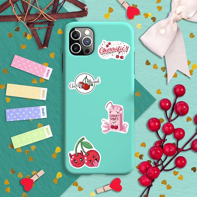 100Pcs Cherry Stickers Waterproof Small for Phone - Cute Fruit Stickers, Red Aesthetic Decals - Cherry Gifts & Party Supplies - Gift for Women & Men