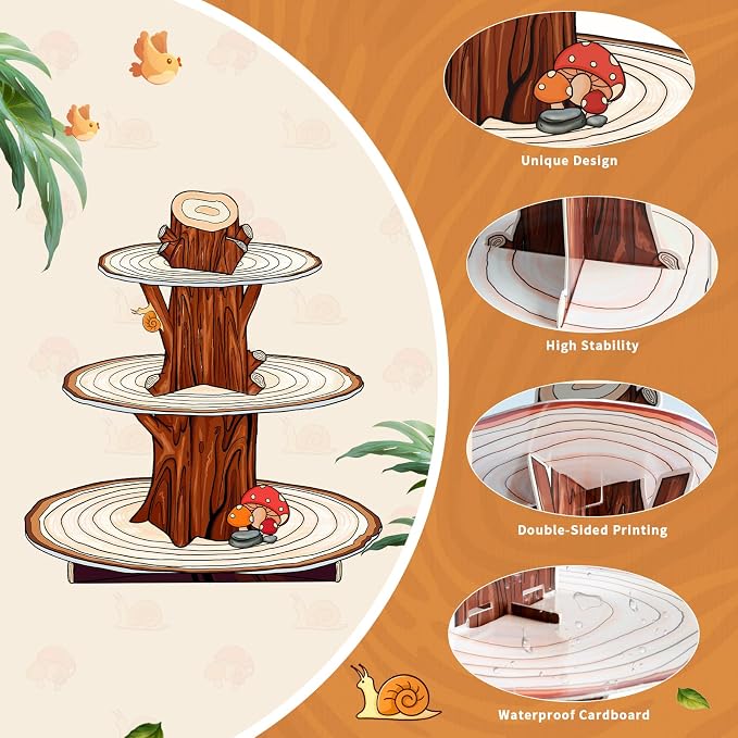 2 Pack Woodland Baby Shower Decorations Cupcake Stands: Cake Topper Stand Western Party Decors Supplies Favors, Baby Kids Boys Girls Birthday Safari Camping Mushroom Theme Cardboard Cupcake Holders