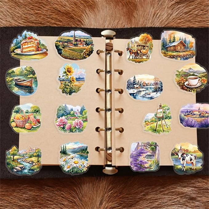 50 Pcs Pastoral Countryside Scrapbook Stickers, Colourful-B4 | Waterproof, Transparent, Vintage Farmhouse Decals, Rustic Nature & Farm Animals & Scenic Landscapes