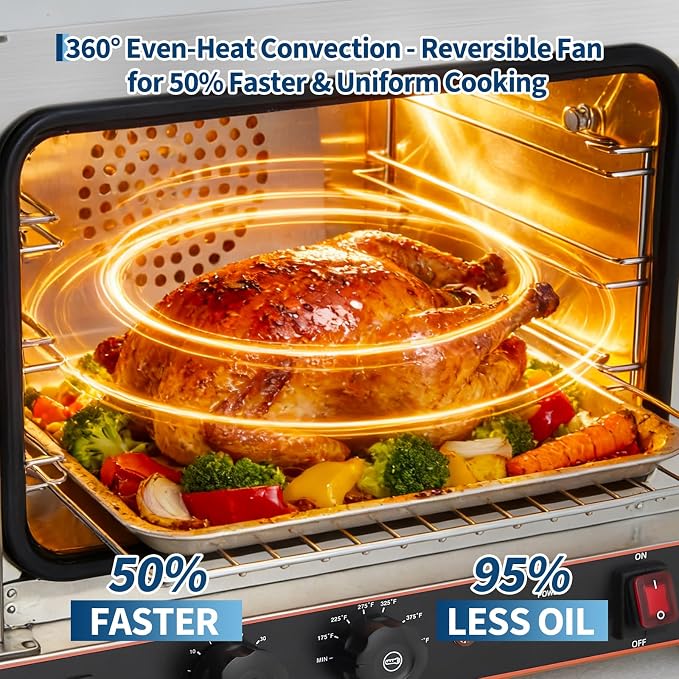 Garvee Commercial Convection Oven Countertop, 22L/20Qt, 1440W Toaster, 3-Tier Electric Oven w/Front Glass Door, Trays Wire Racks Clip Gloves, 120V