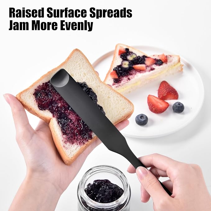 Doosu Silicone Jar Scraper Spatula, 600°F Heat Resistant Rubber Scraping Tool for Jam Nut Butter Sourdough, Flexible Skinny Cream Spreader Long Slim Kitchen Spurtle for Jar Blender Bottle (Black)