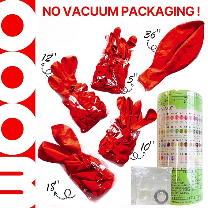 PartyWoo Red Balloons 127pcs Different Sizes of 36 18 12 10 5 Inch Red Balloon Arch Kit Garland for Birthday Graduation Bachelorette Citizenship Anniversary Cherry Casino Party Decorations Red-Y57