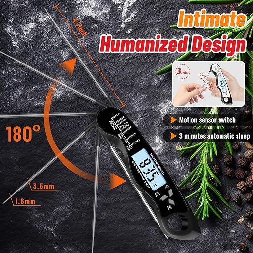 Meat Thermometer, IP67 Waterproof Digital Meat Thermometer with Backlight, Hold Function & Magnet for Grill, BBQ, Candy, Beef,Turkey
