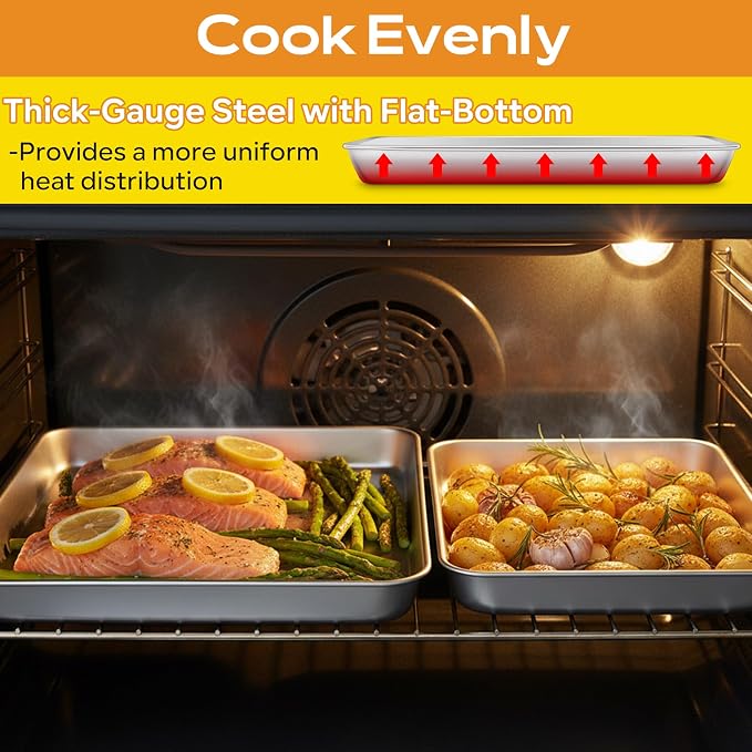 E-far Baking Cookie Sheet Pan Set of 3, 16/12.4/10.4 Inch, Stainless Steel Baking Pans Set for Oven, Rectangle Baking Tray for Cooking Roasting, Non Toxic & Easy Clean, Dishwasher Safe