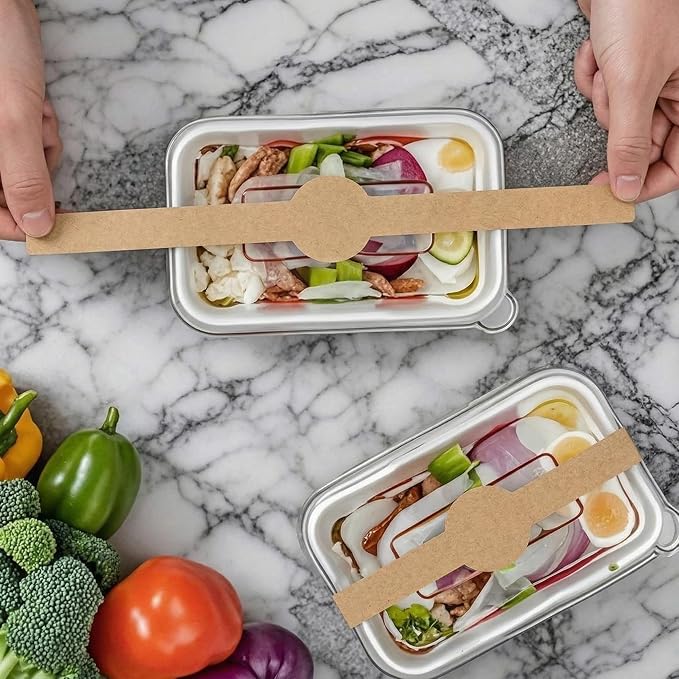 200 Pcs Packaging Bands 12 x 1.5 Inch Kraft Paper Label Stickers Self Adhering Belly Bands Disposable Kraft Sealing Stickers for Packaging Supplies Keeps Take Out Containers Sealed