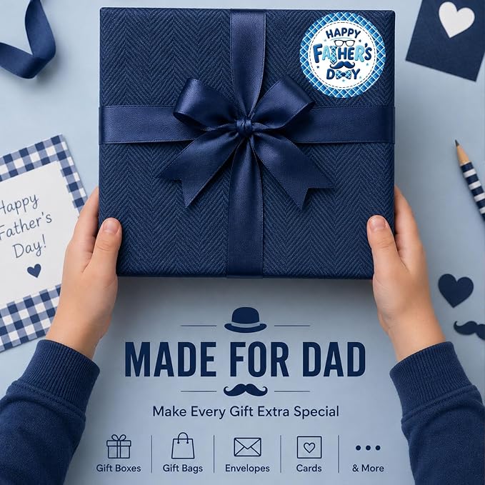 Father’s Day Stickers 60 Pcs, Happy Fathers Day Stickers for Gift Wrapping Cards Envelopes Treat Bags, Best Dad Ever Round Labels for Father’s Day Supplies Family Party Decorations