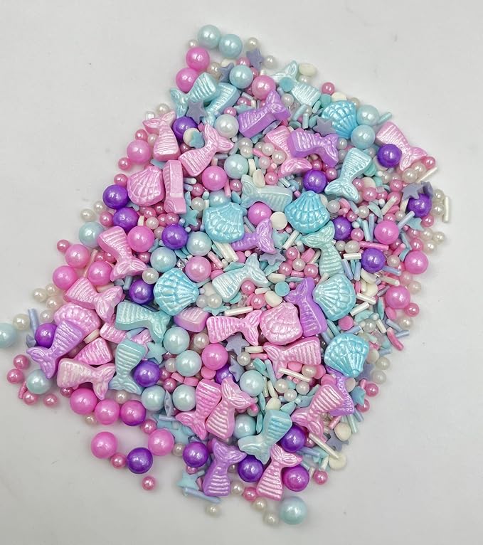 Sentovac Edible Mermaid Pearl Shell Sprinkles | Edible Cake Cupcake Sprinkles 1 Bottle 3.53oz/ 100g | Cookie and Ice Cream Topper Decoration Supplies
