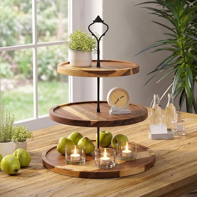 Willinglong 7 Pcs Wood Dessert Table Display Set Wooden 3 Tier Cupcake Stands Rustic Round Cake Stand Dessert Serving Trays Wood 4 Tiered Display Stands for Wedding Baby Shower Birthday Tea Party