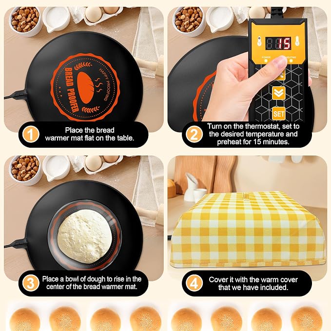 Bread Proofer Warming Mat,11.8" Sourdough Starter Warmer with Thermostat Temperature Control for Dough Proofing Yogurt Fermentation with Warm Cover