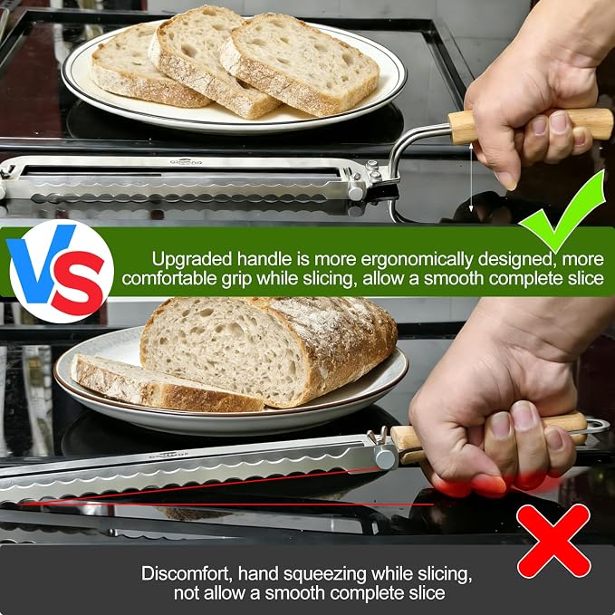 Adjustable Bread Slicer for Homemade Bread - Upgrade Manual Sourdough Bread Knife with Thickness Guide, Bread Bow Cutter with Serrated Stainless Blade for Baguettes, Gift for Baker, Ambidextrous Use