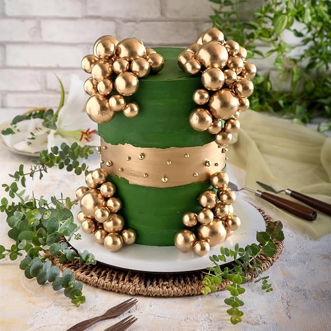 56 PCS Ball Cake Picks Gold 4 Sizes for DIY Baking Decoration Cupcake Toppers and Wedding Anniversary Birthday