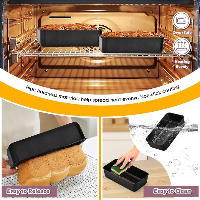 P&P CHEF Loaf Pan Set, 9 x 5 Inch Bread Pans, Stainless Steel Loaf Toast Baking Pans For Bread Meatloaf Lasagna Cake, Healthy & Non Toxic, Oven Safe& Easy Clean, (Black, 2Pcs)