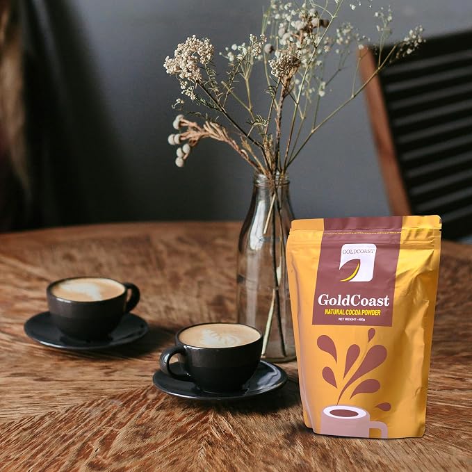 GoldCoast 100% Natural Cocoa Powder, Gently Processed from raw Ghanaian Cocoa Beans, High in Flavanols & Unsweetened, No Additives & Non-GMO, Rich Flavor, 14 Oz