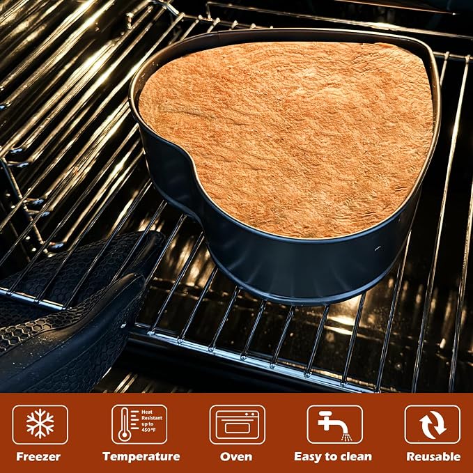 Kamehame Heart Shaped Springform Pan, Large 9 Inches Heart Springform Pan, Not-Stick Heart Shaped Cheesecake Pan, Carbon Steel Cake Pan