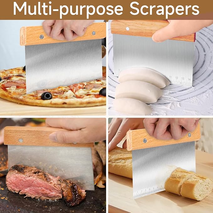 Hand Crafted Bread Lame Premium Sourdough Scoring Tool Bread Making Tools Set of 2 pieces Bread Knife(5 Blades) with Dough Scraper Bread Cutter