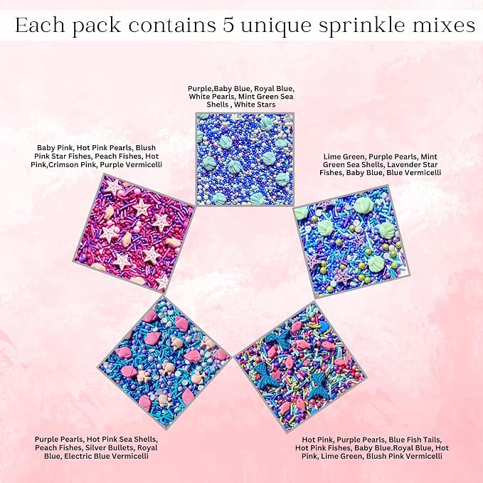 Confect Sprinkle Mix Set - Under the Sea - 5 Assorted Pastel Blends for Cake, Cupcake & Cookie Decorating – Ocean-Inspired Edible Decorations with Sea Shells, Starfish, Mermaids & Fish| Vegan, Gluten-Free, Nut-Free, Soy-Free, Dairy-Free, Palm Oil-Free-...
