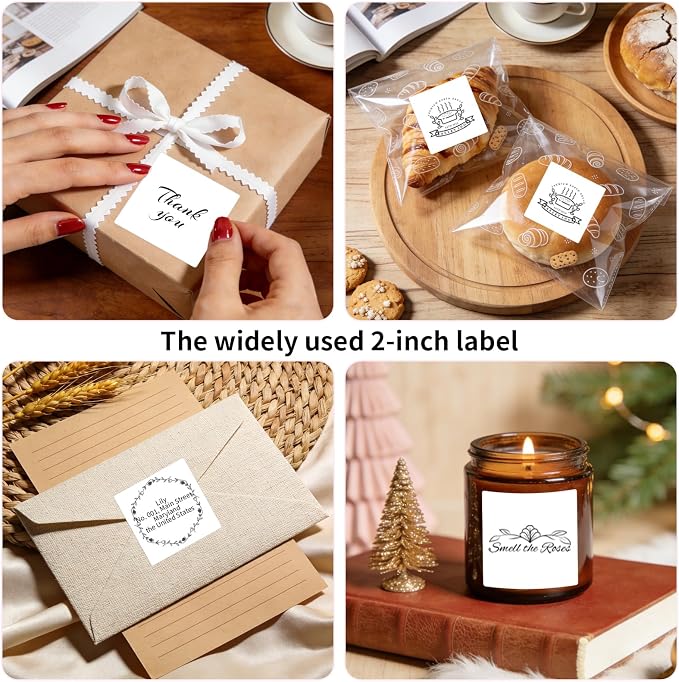500 Labels/Roll 2" x 2" White Thermal Labels, Self-Adhesive Square Thermal Sticker for QR Code, Barcode, Logo, Inventory, Small Business