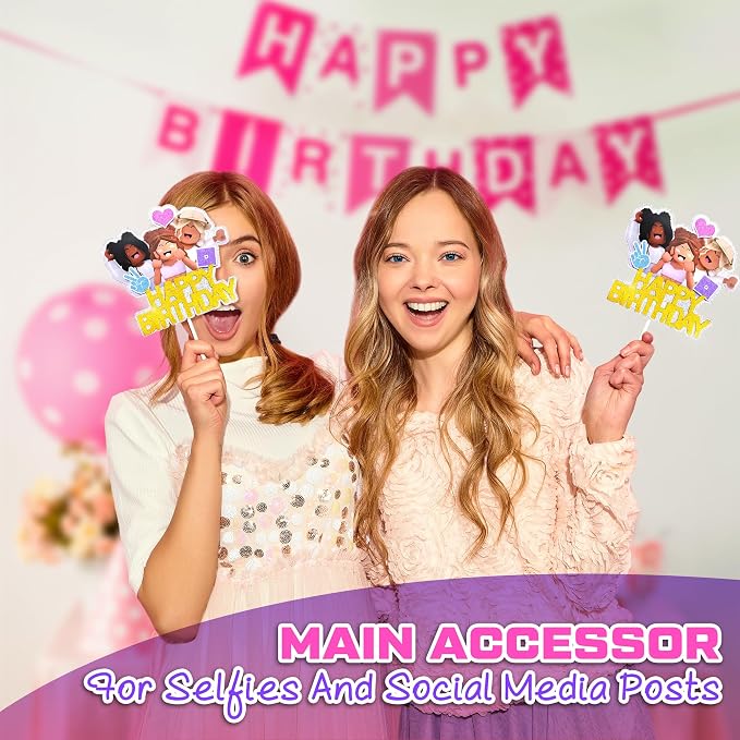1 Pc Girl Gamer Cake Topper Happy Birthday - 8.27 x 6.3in Video Game Cake Topper Made from Cardboard with Bright Glitter - Pre-Assembled, Gamer Birthday Party Decorations for Dessert Table Setups