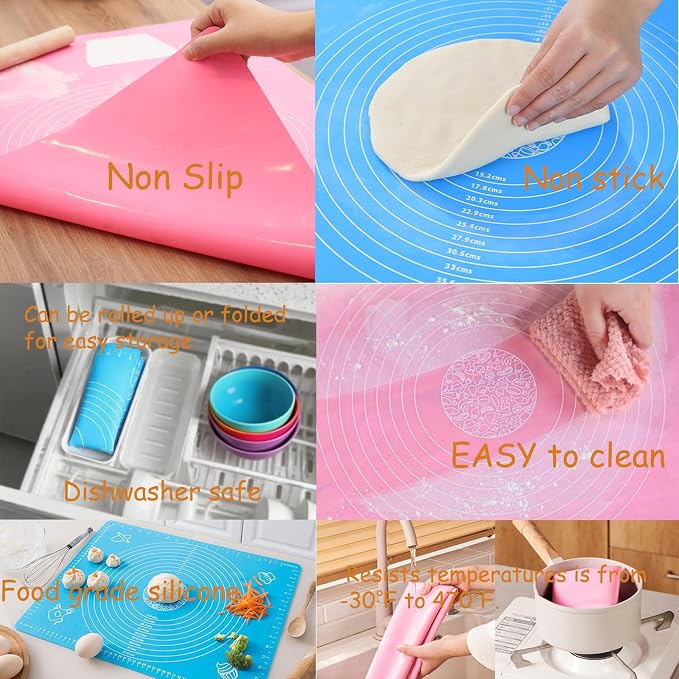 Silicone Baking Mat with Measurements, Non-Slip Non Stick Pastry Mat Sheetfor for Dough,Pastry, Bread, Cookies, Pizza, Fondant, Pasta (Green, 27.6"L x 19.7"W)