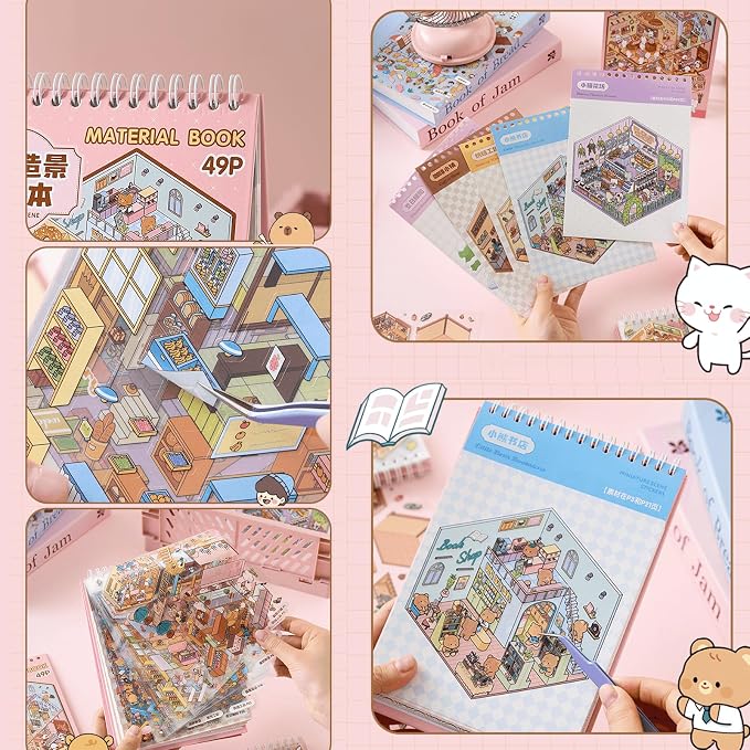 20 in 1 DIY Sticker Book for Adults,Book Stickers 3D Sticker Therapy 3D Scenes,Scene Stickers Include Bakeries, Coffee Shops, Burger Joints, Restaurants
