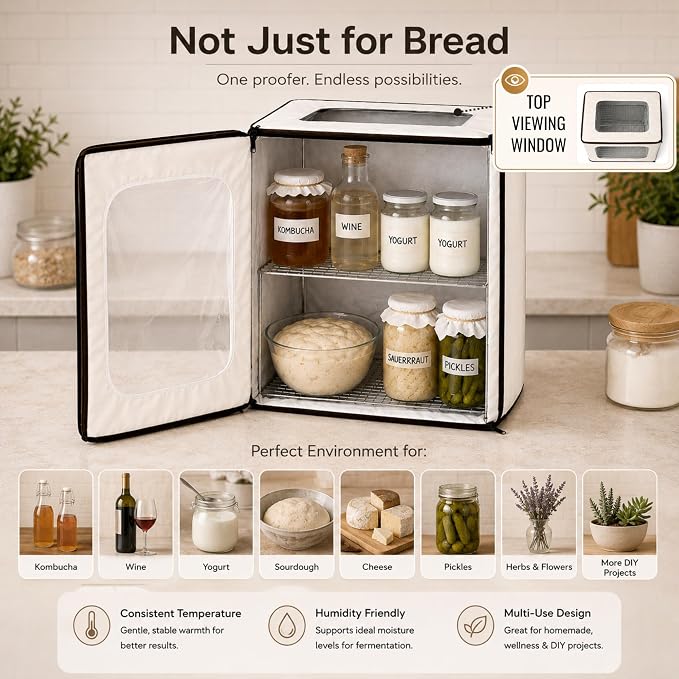 CasaChic 2-Story Bread Proofing Box – Large Capacity Dough Proofer for Sourdough, 70-158°F Temperature Control with 48H Timer - Foldable Bread Warmer with 2 Racks and Humidity Control