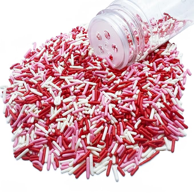 SE Si&Moos Red White and Pink Sprinkles Edible Red and Pink Jimmies Soft Jimmies Valentines Sprinkles Christmas Cookie Decorations for Topping Ice Cream Toppings & Baking 2.75 OZ