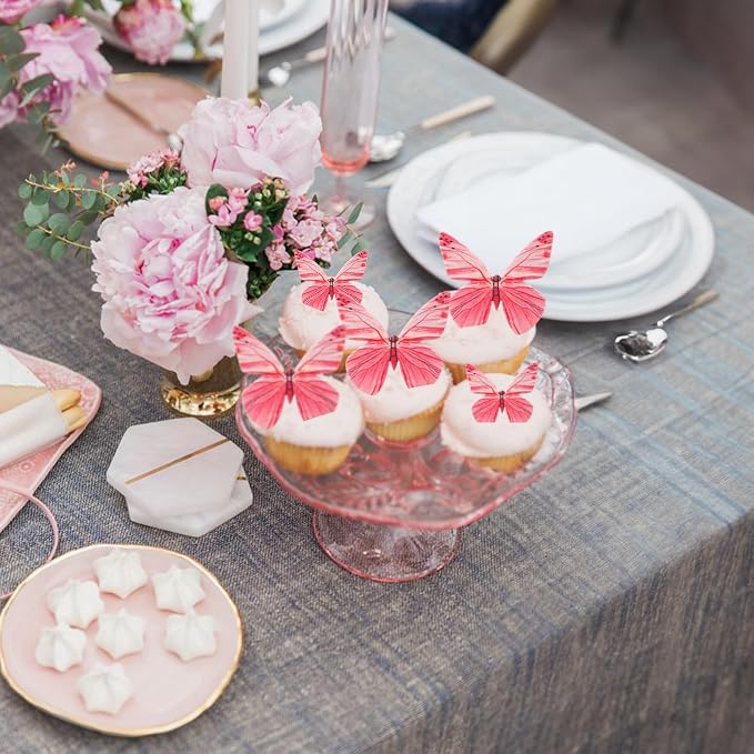 Gyufise 72Pcs Edible Cupcake Toppers - Butterfly & Rose Red Cake Decoration for Baby Shower & Kids Birthday Party