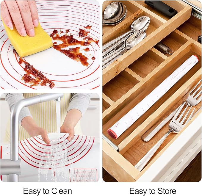 HOOMIL Silicone Baking Mat, 32"x24" Non-Stick, Non-Slip Extra Large Pastry Mat with Measurements for Rolling Dough, Bread Pie Crust Pizza Cookies Fondant Making