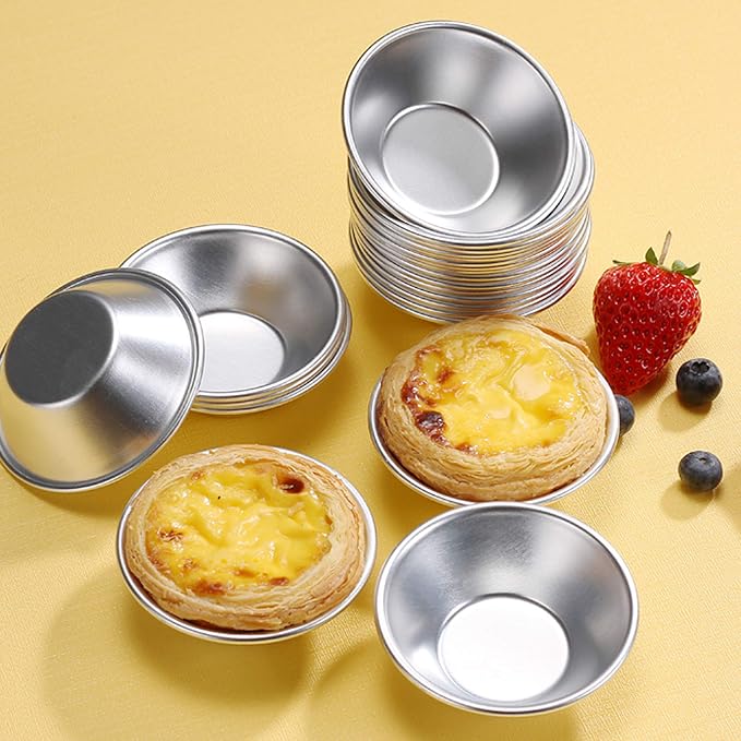 25 Pack Aluminum Egg Tart Molds, Dessert Mold Pans, Nonstick Reusable