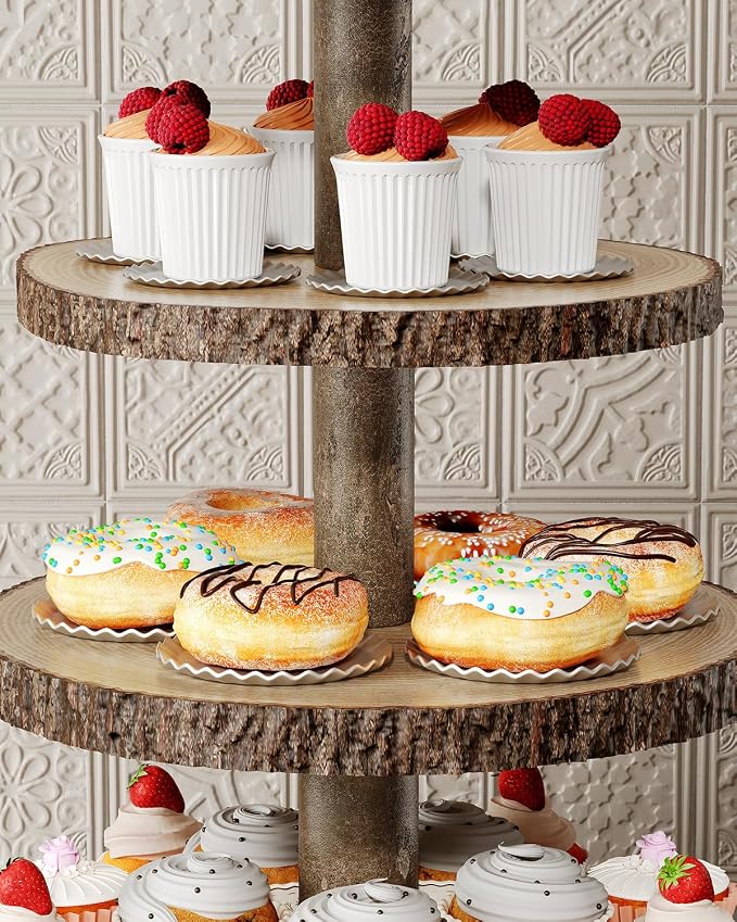 SANYOUNG Wood Cupcake Stand, 4 Tier Wooden Cupcake Tower, Large Rustic Cake Display Holder Stand for Woodland Baby Shower, Wedding, Birthday, Tea Party, Farmhouse Dessert Table Decorations