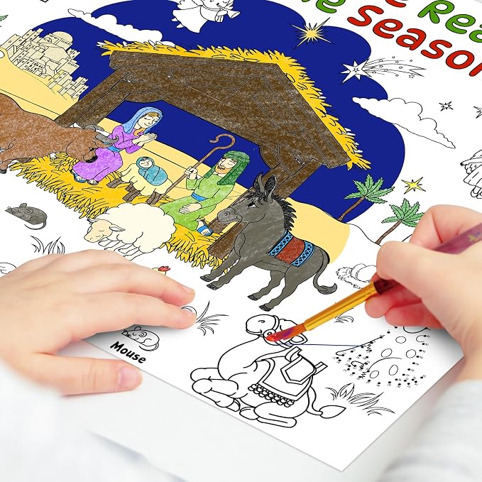 45pcs Nativity Coloring Placemats for Kids Disposable Bible Coloring Poster Christmas Xmas Gifts School Classroom Activities Paper Table Mats
