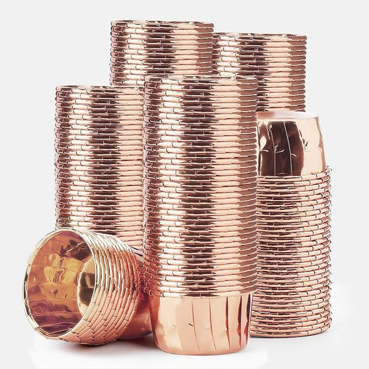 EUSOAR Cupcake Liners, 200pcs 3.5oz Disposable Ramekins Muffin Dessert Containers, Aluminum Foil Wrappers Paper Cupcake Liners Mini Cheesecakes Cups Holder for Birthday Wedding Party-Rose Gold