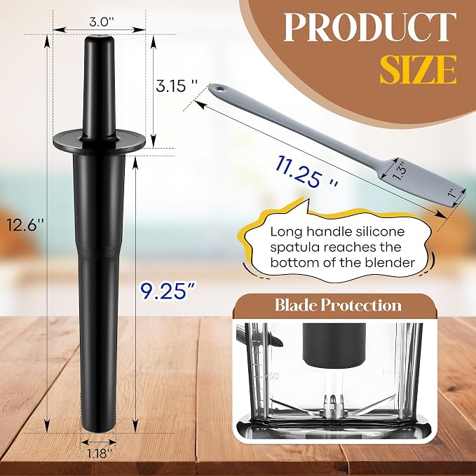 Replacement Blender Tamper Tool Compatible with Classic Standard 64oz Containers, Durable Plunger Tamper & Silicone Blender Spatula with Ergonomic Design