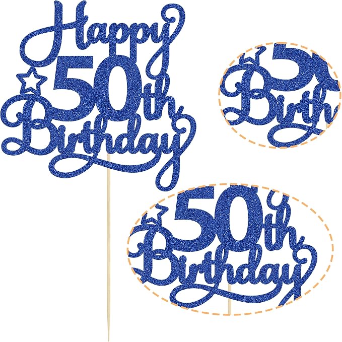 1 Pack Happy 50th Birthday Cake Topper Blue Glitter 50 & Fabulous Cheers to 50 Years Old 50th Birthday Cake Pick for Celebrating 50th Birthday Anniversary Party Cake Decorations Supplies