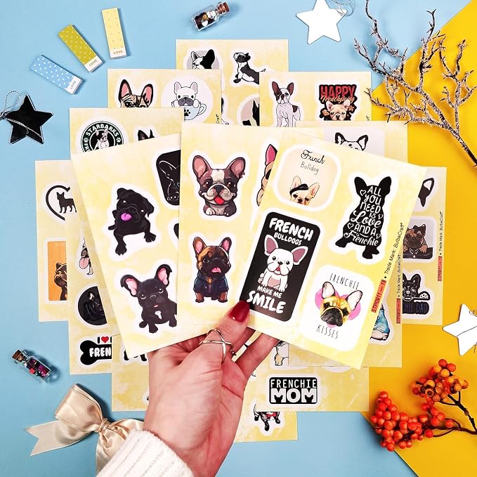 100Pcs French Bulldog Stickers for Laptop - Cute Frenchie Stickers for Water Bottles - French Bulldog Gifts for Owners, Party Favors, Decorations - Gifts for Women & Men